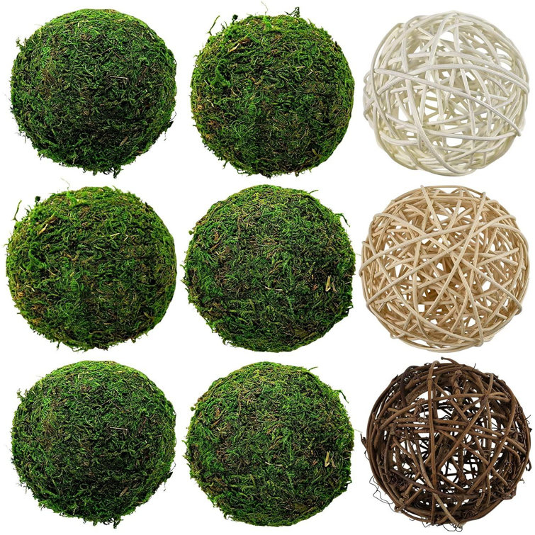 Primrue Natural Green Moss Decorative Ball And Assorted Rattan Wicker